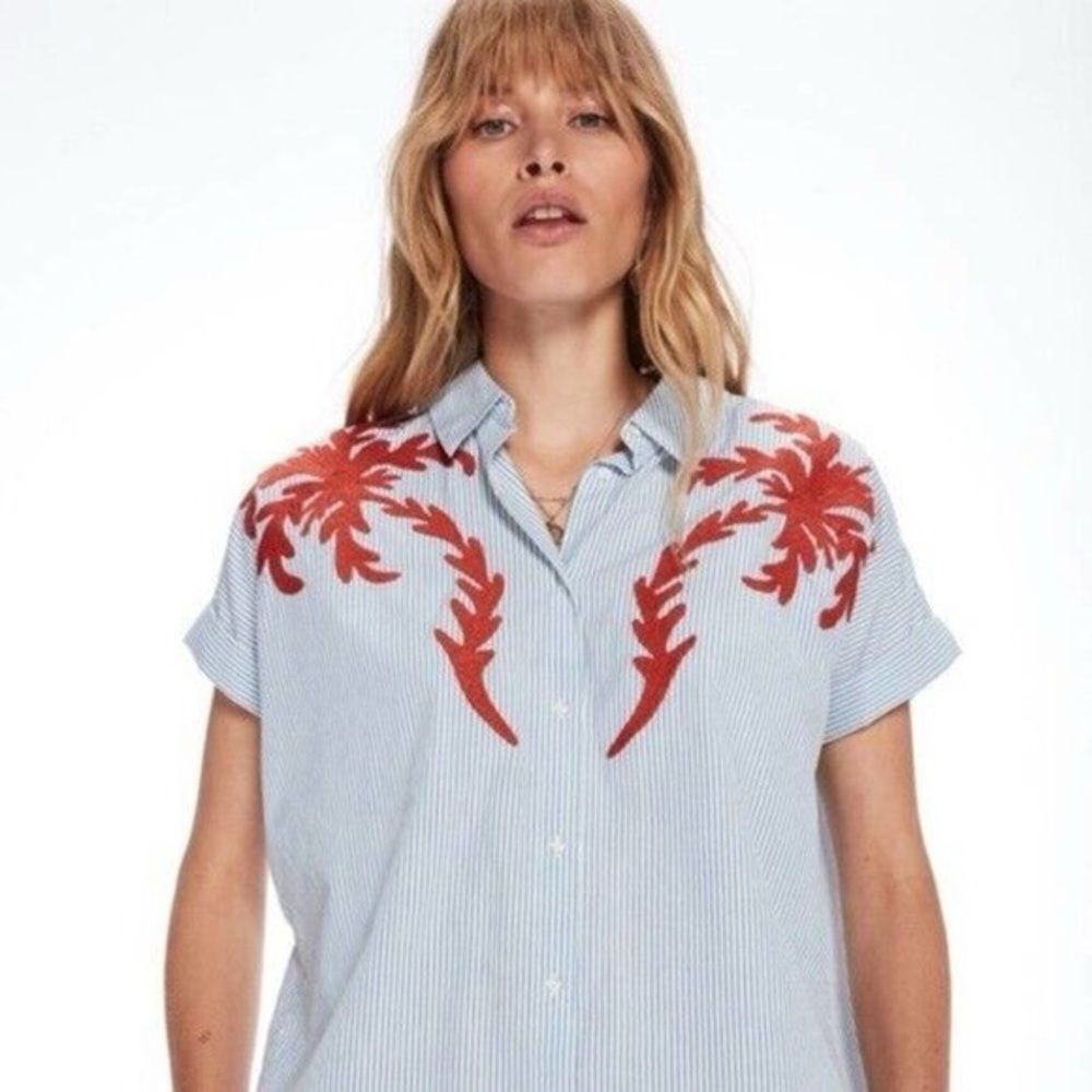Scotch and soda | Striped Blue and orange Embroidered distressed Top